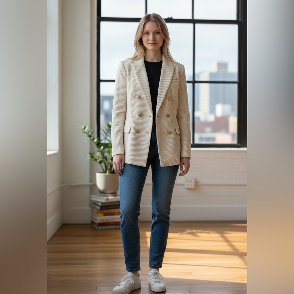 Rowing Blazers women’s Cream Corduroy Double‎ Breasted Blazer Medium NWT